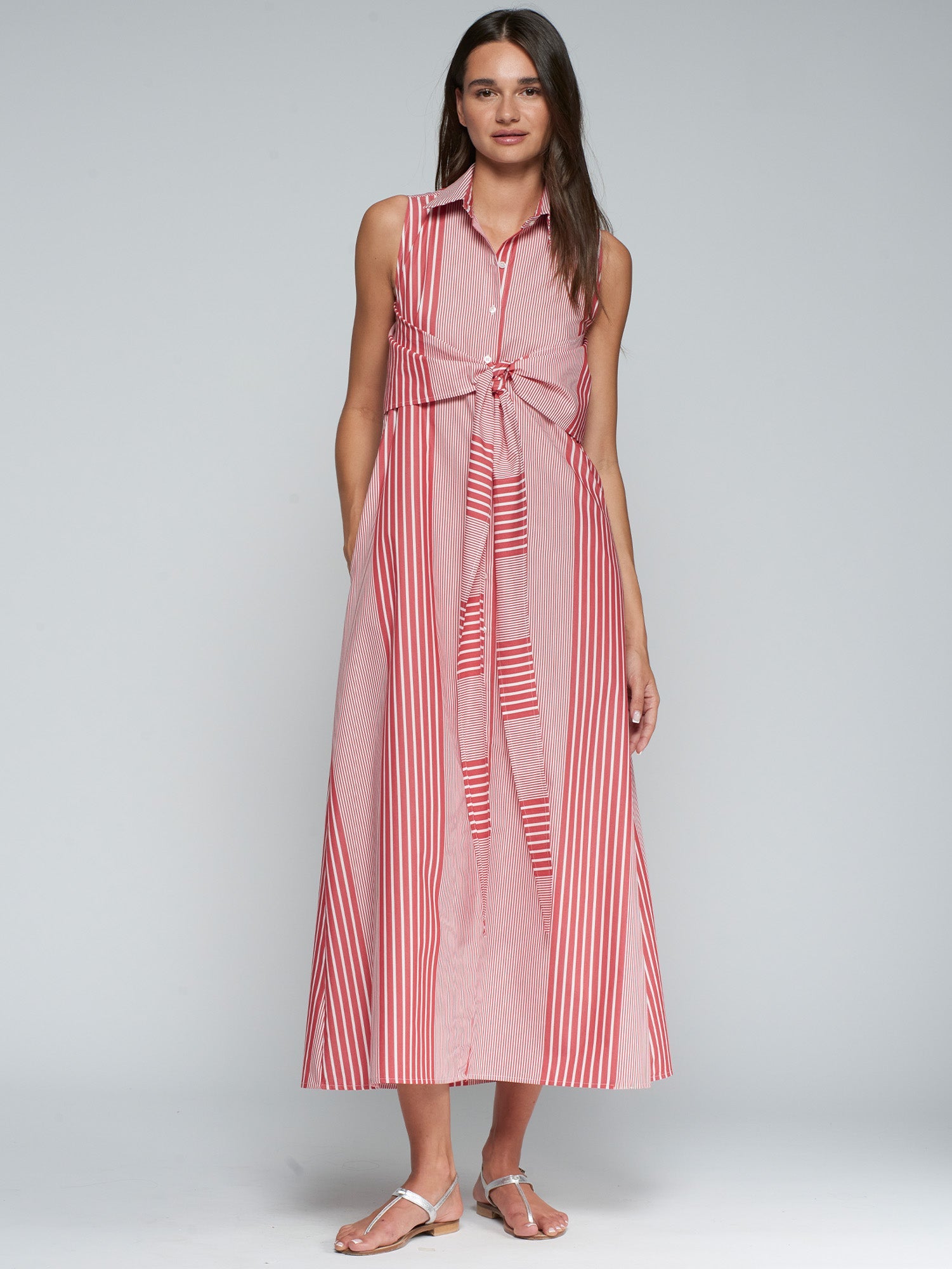 VESTIDO CAMISERO RAYAS ROJO