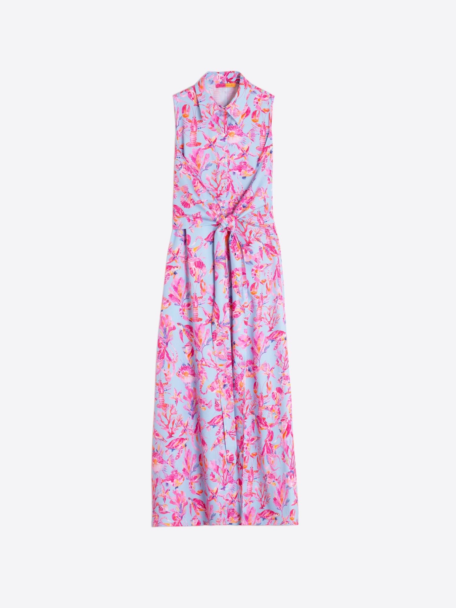 VESTIDO MIDI SIN MANGAS LAZO FONDO DE MAR