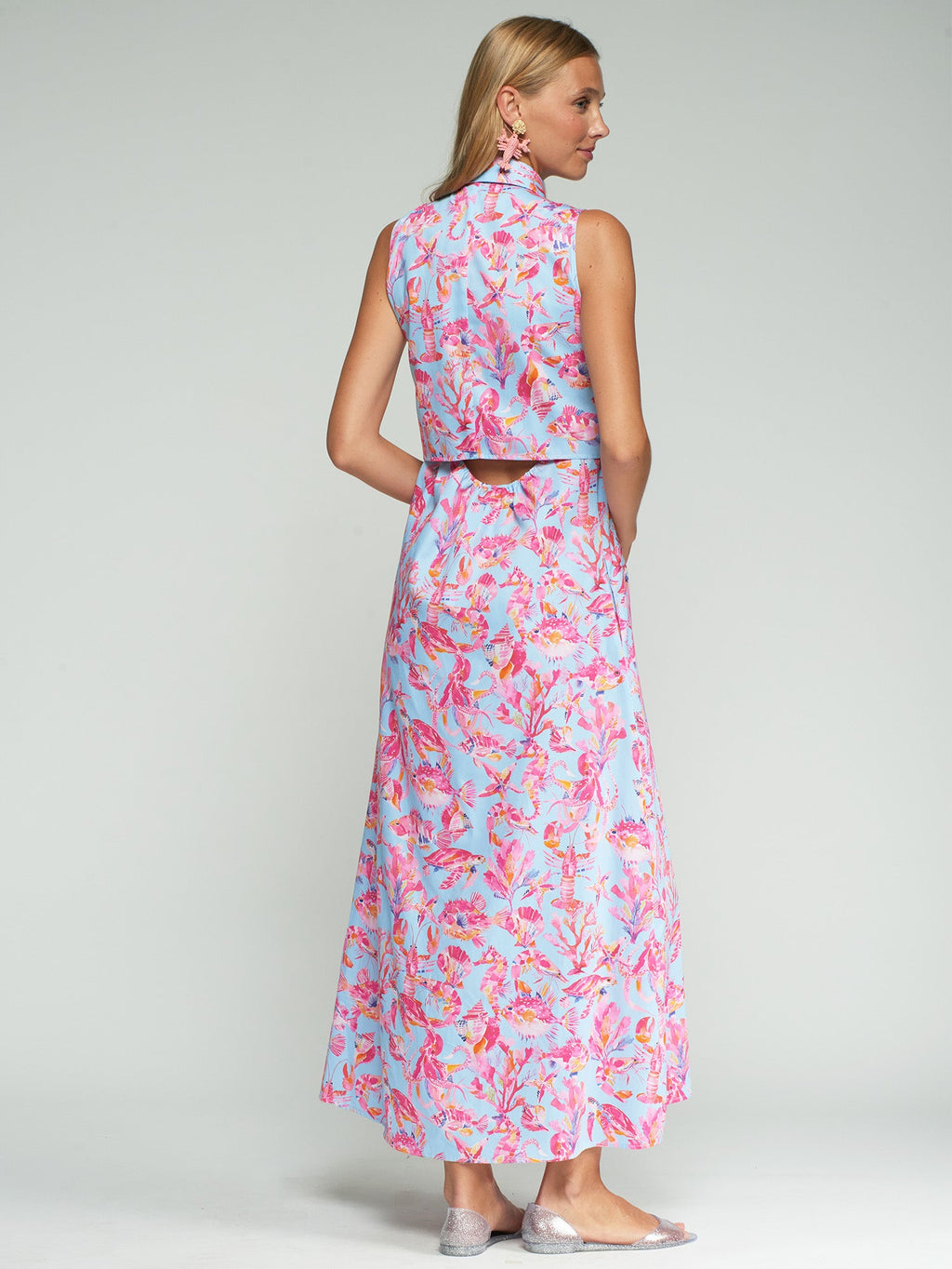 VESTIDO MIDI SIN MANGAS LAZO FONDO DE MAR