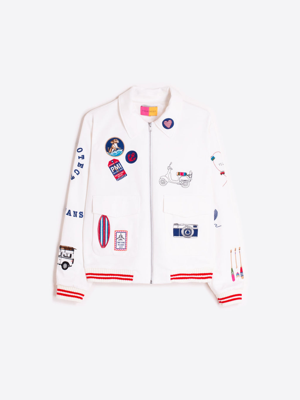 CHAQUETA BOMBER BLANCA BORDADO SURF