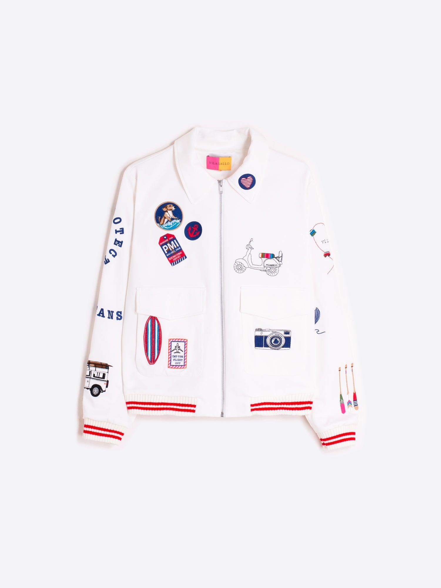 CHAQUETA BOMBER BLANCA BORDADO SURF