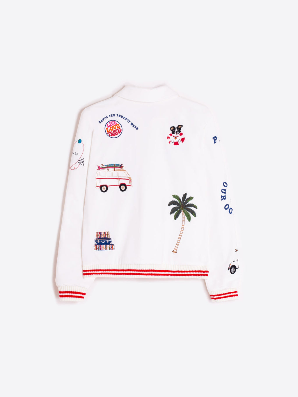CHAQUETA BOMBER BLANCA BORDADO SURF