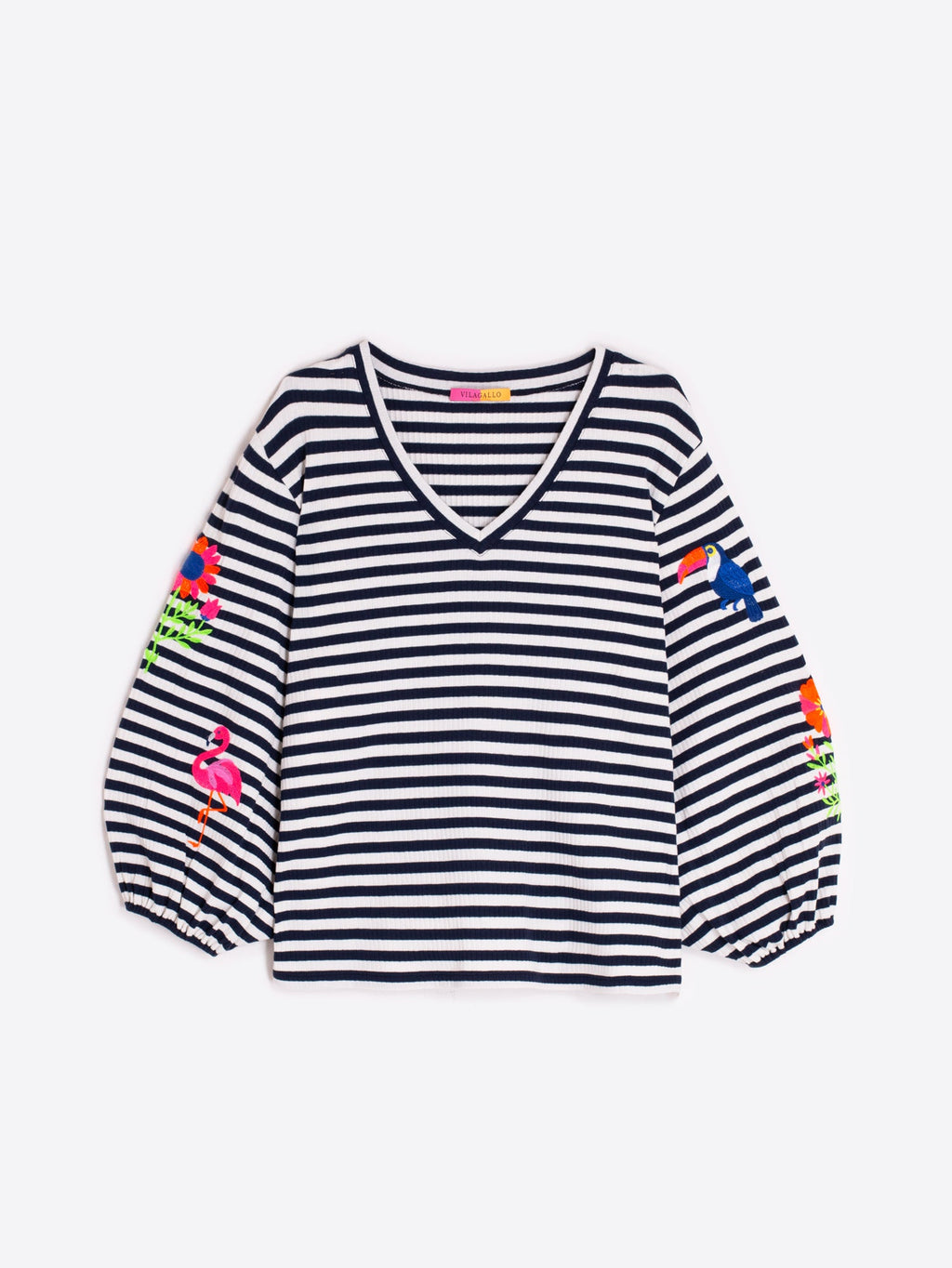 Claudia - Camiseta Marinero con Bordados Tropicales