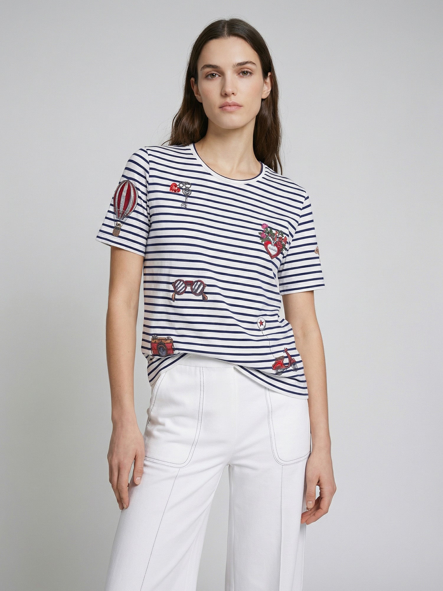 Vanesa - Camiseta de rayas con bordado vintage