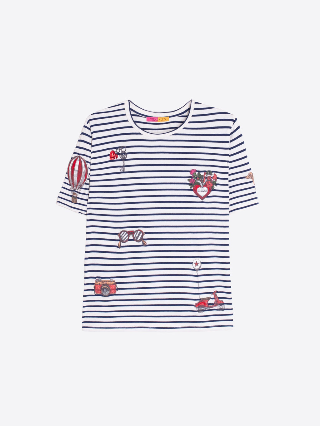 Vanesa - Camiseta de rayas con bordado vintage
