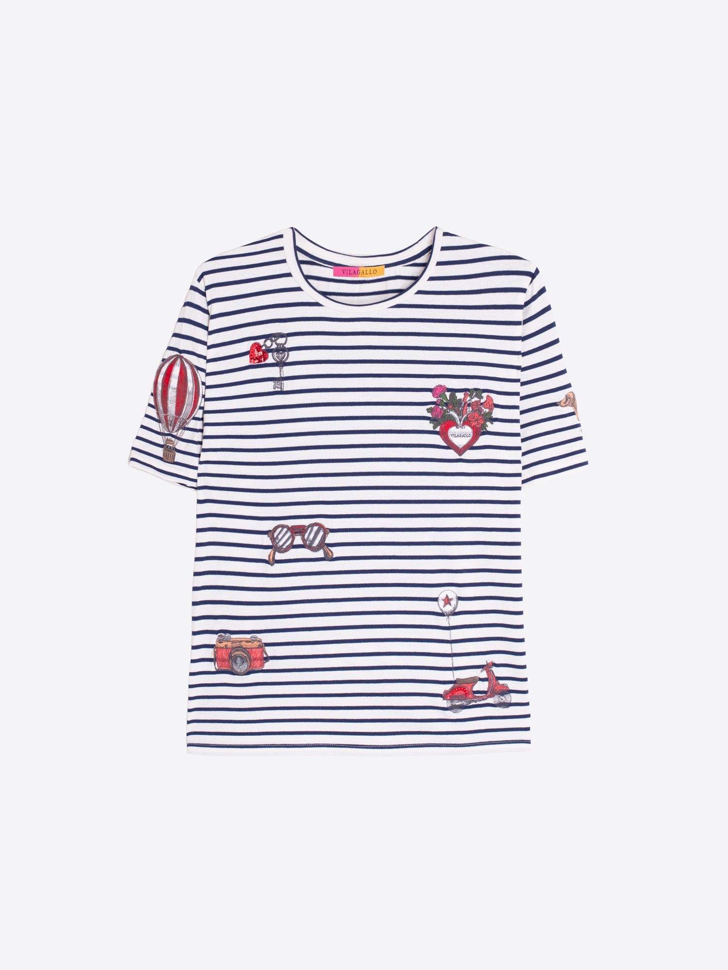 Vanesa - Camiseta de rayas con bordado vintage