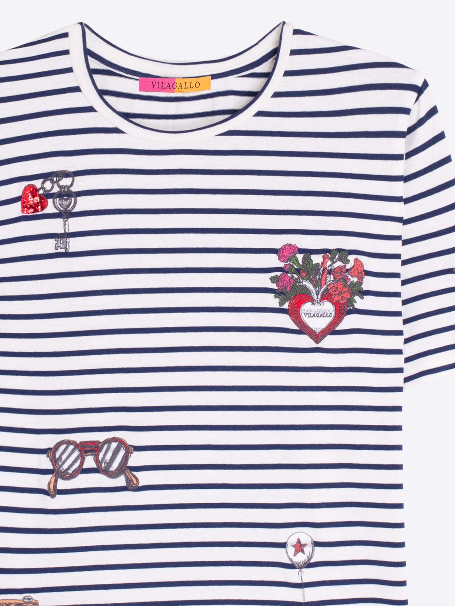 Vanesa - Camiseta de rayas con bordado vintage