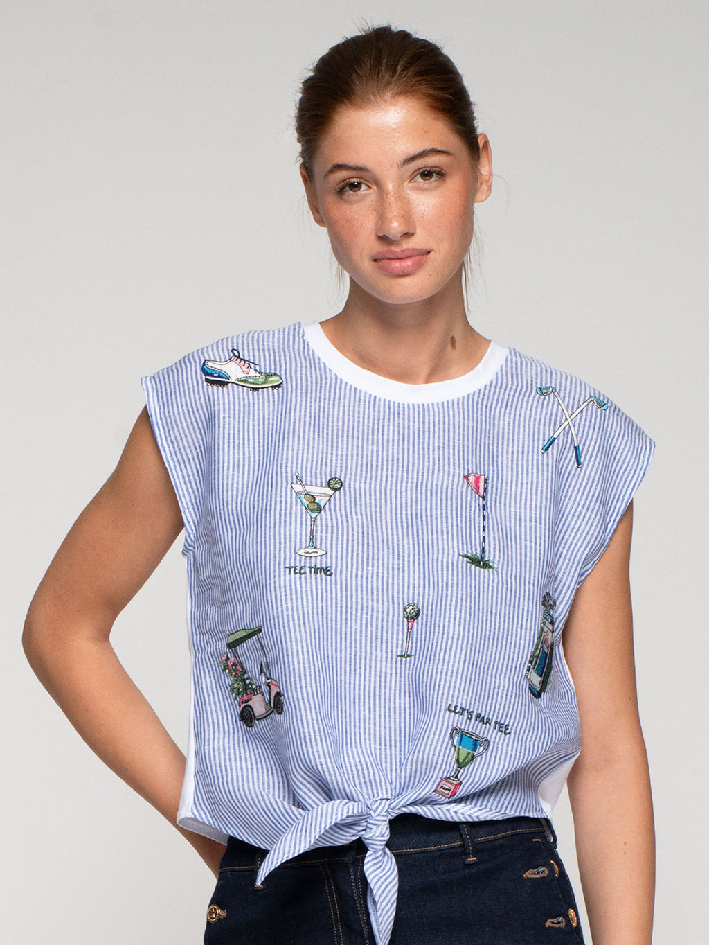 Agustina - Camiseta Rayas Azules con Nudo Golf
