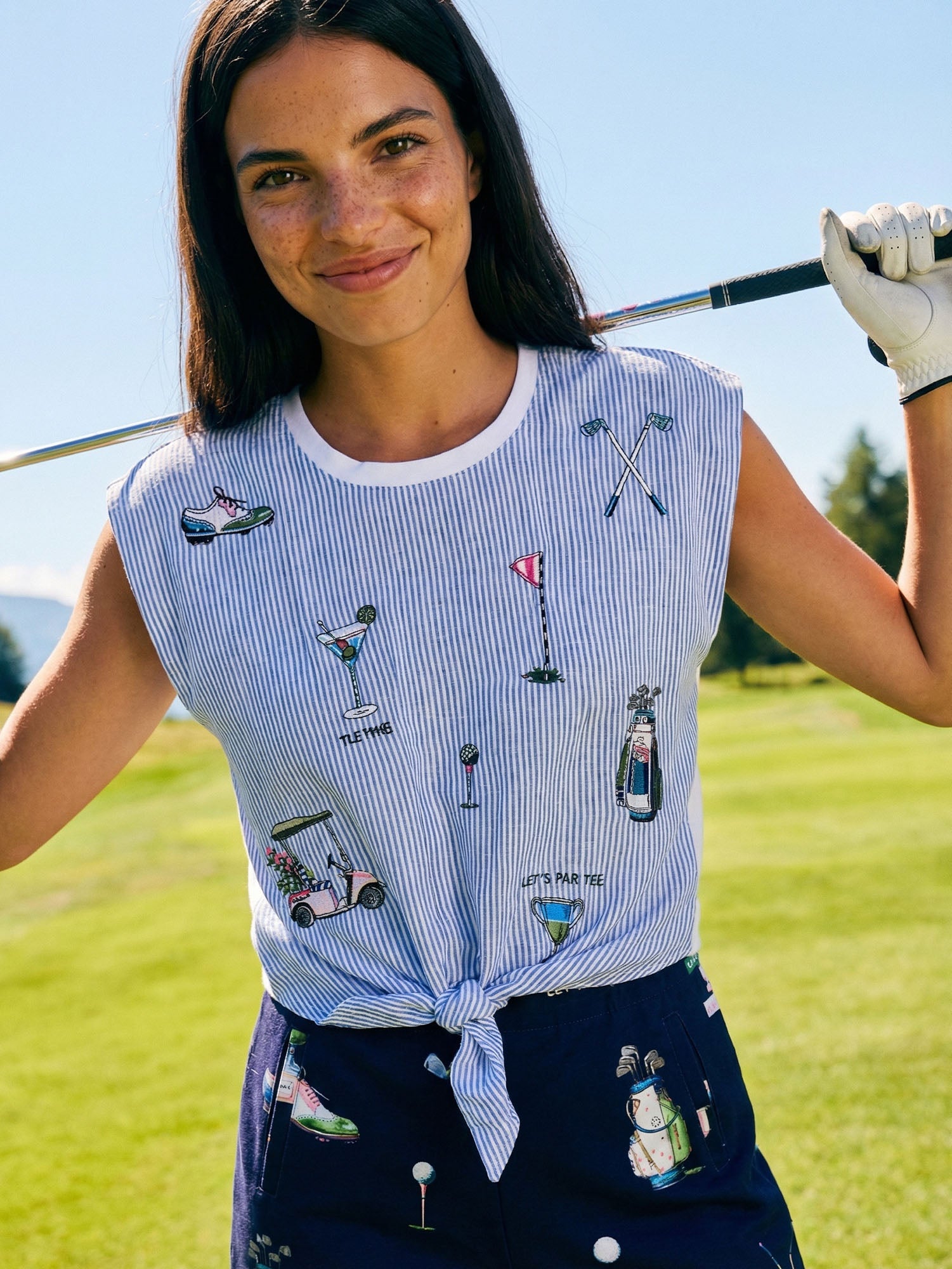 Agustina - Camiseta Rayas Azules con Nudo Golf