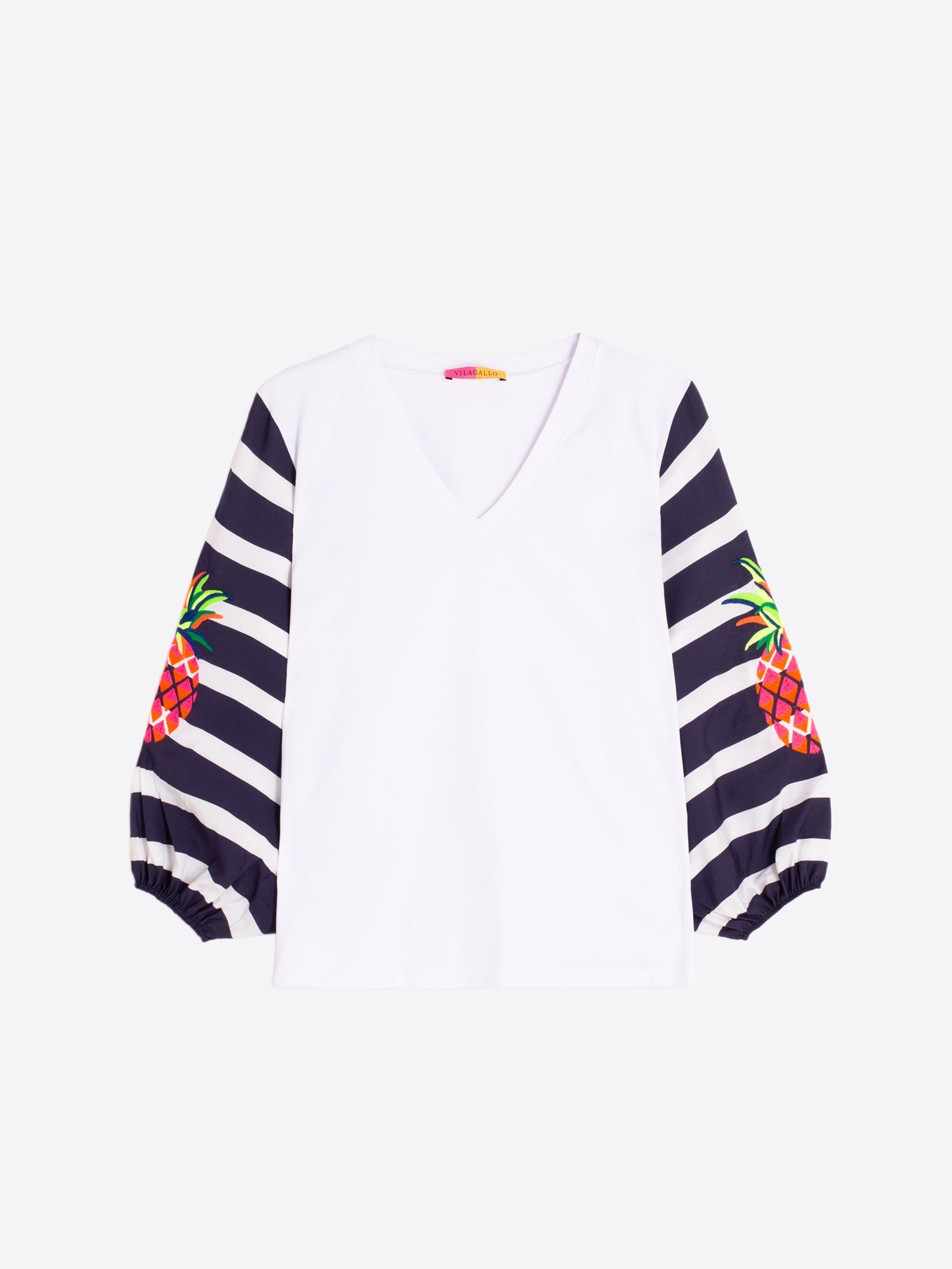 CAMISETA MANGAS RAYAS PIÑA BORDADO