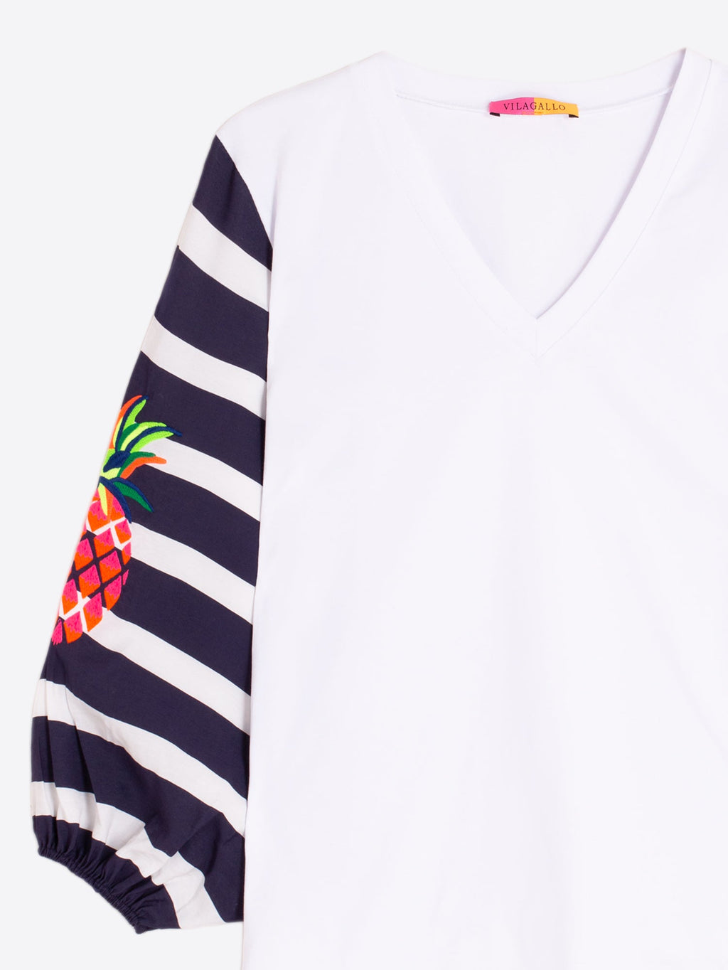 CAMISETA MANGAS RAYAS PIÑA BORDADO