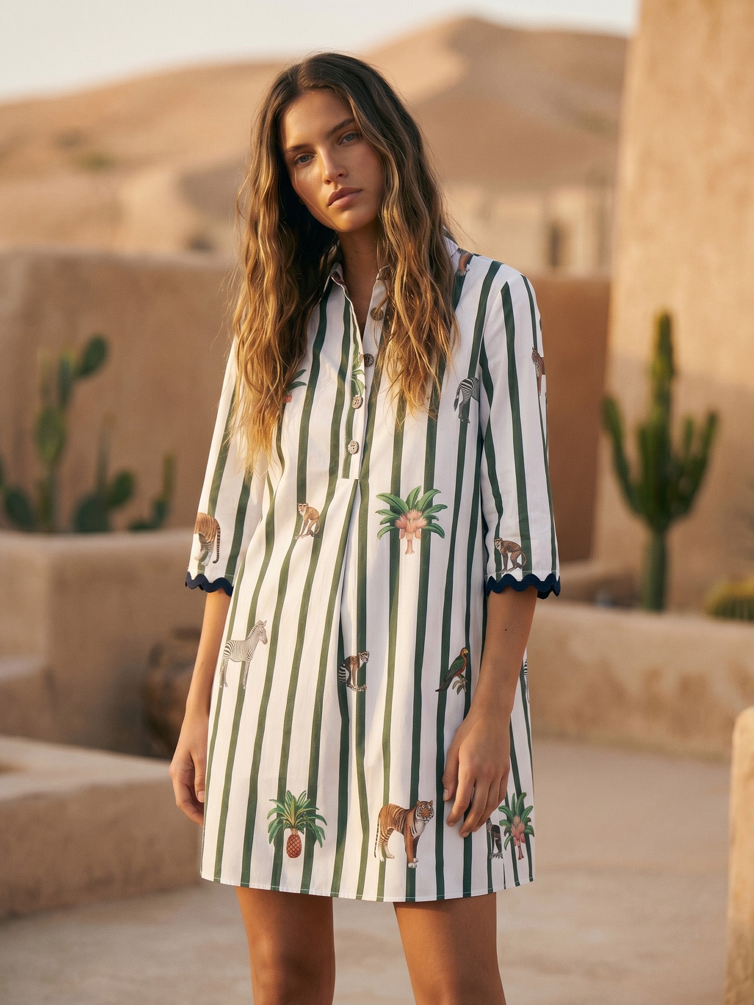 Iria - Vestido corto rayas verdes