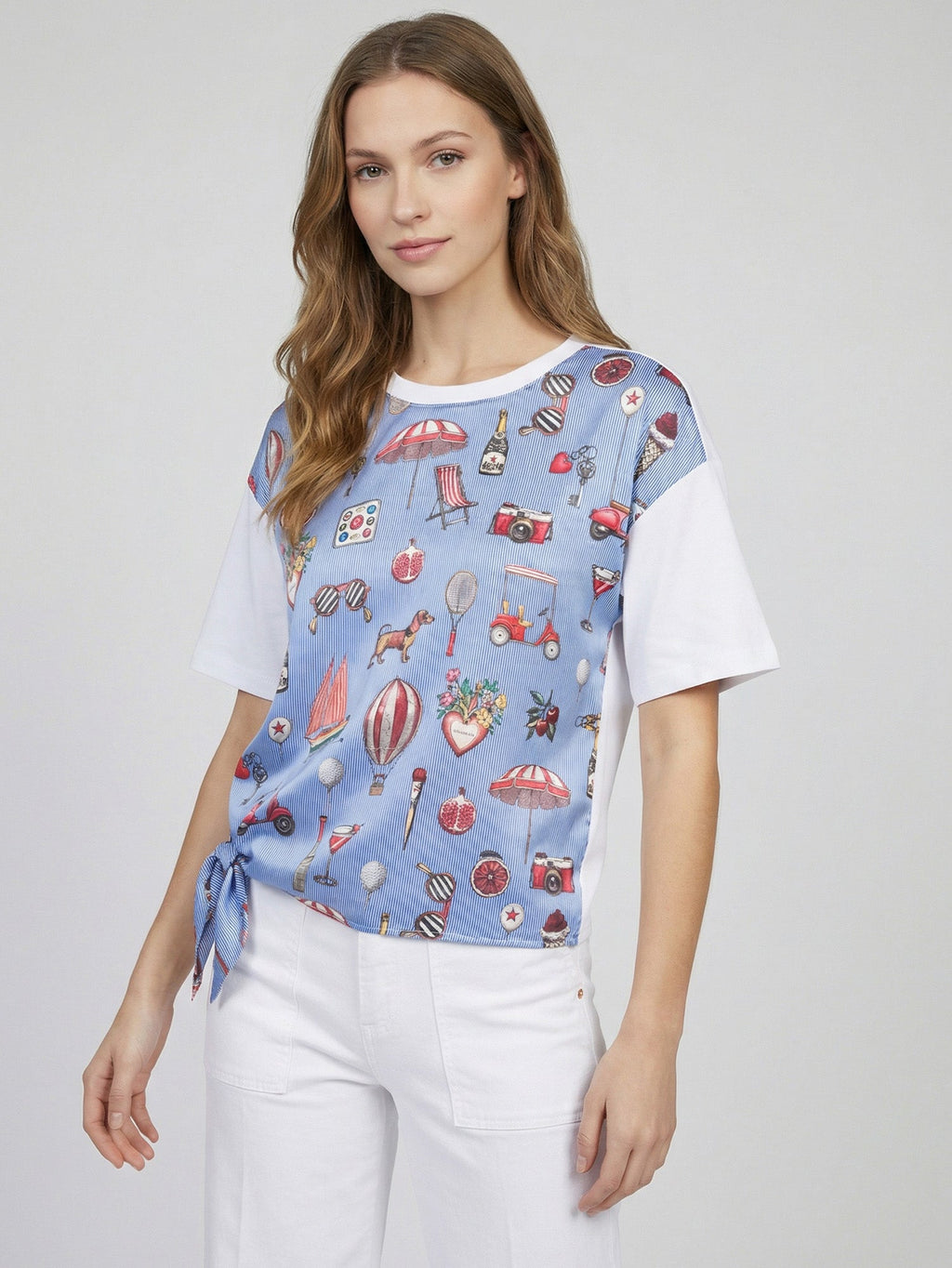 CAMISETA AZUL ESTAMPADO VINTAGE LAZO LATERAL