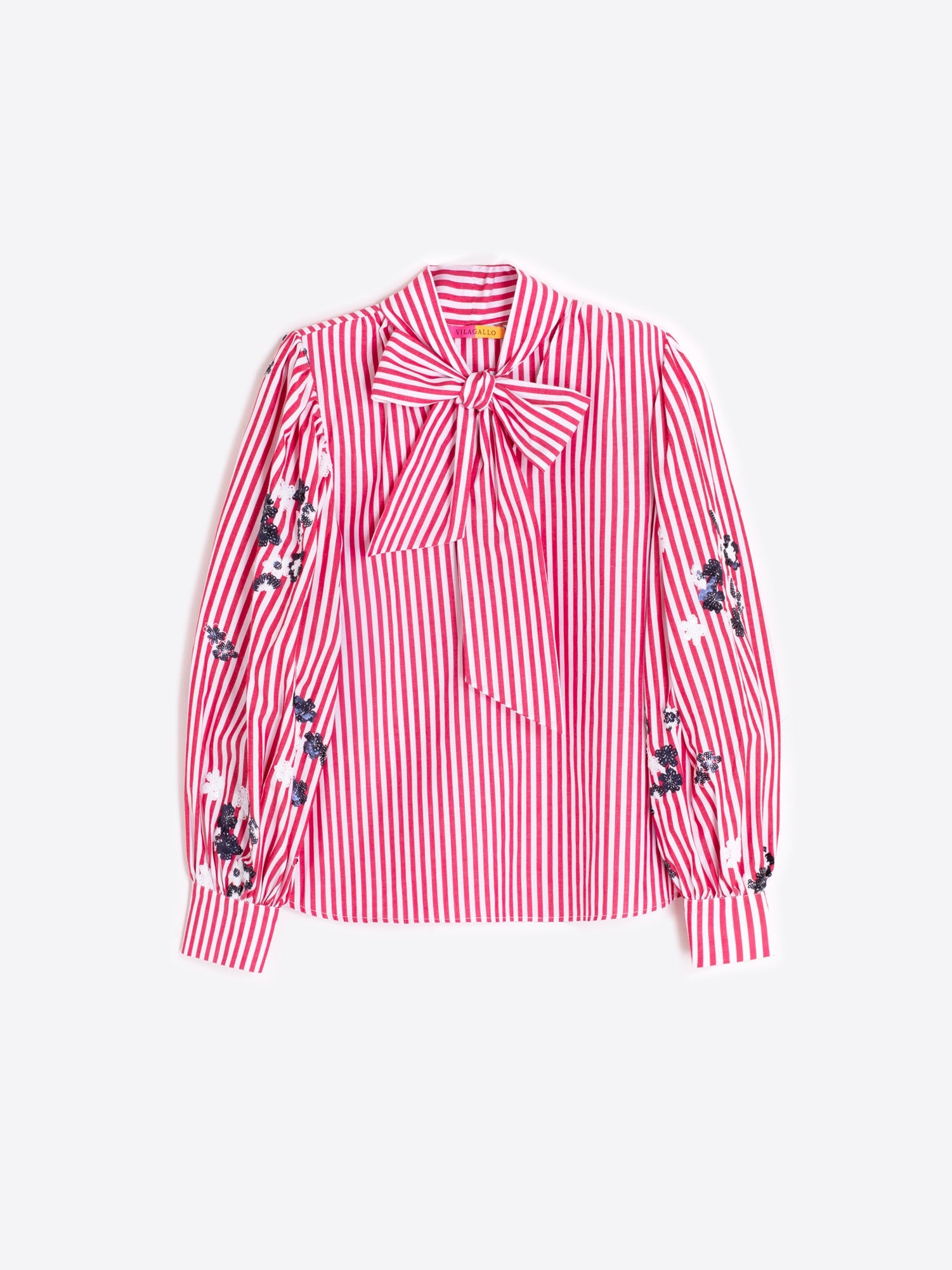 Marina - Camisa Lazada con Rayas Rojas y Flores