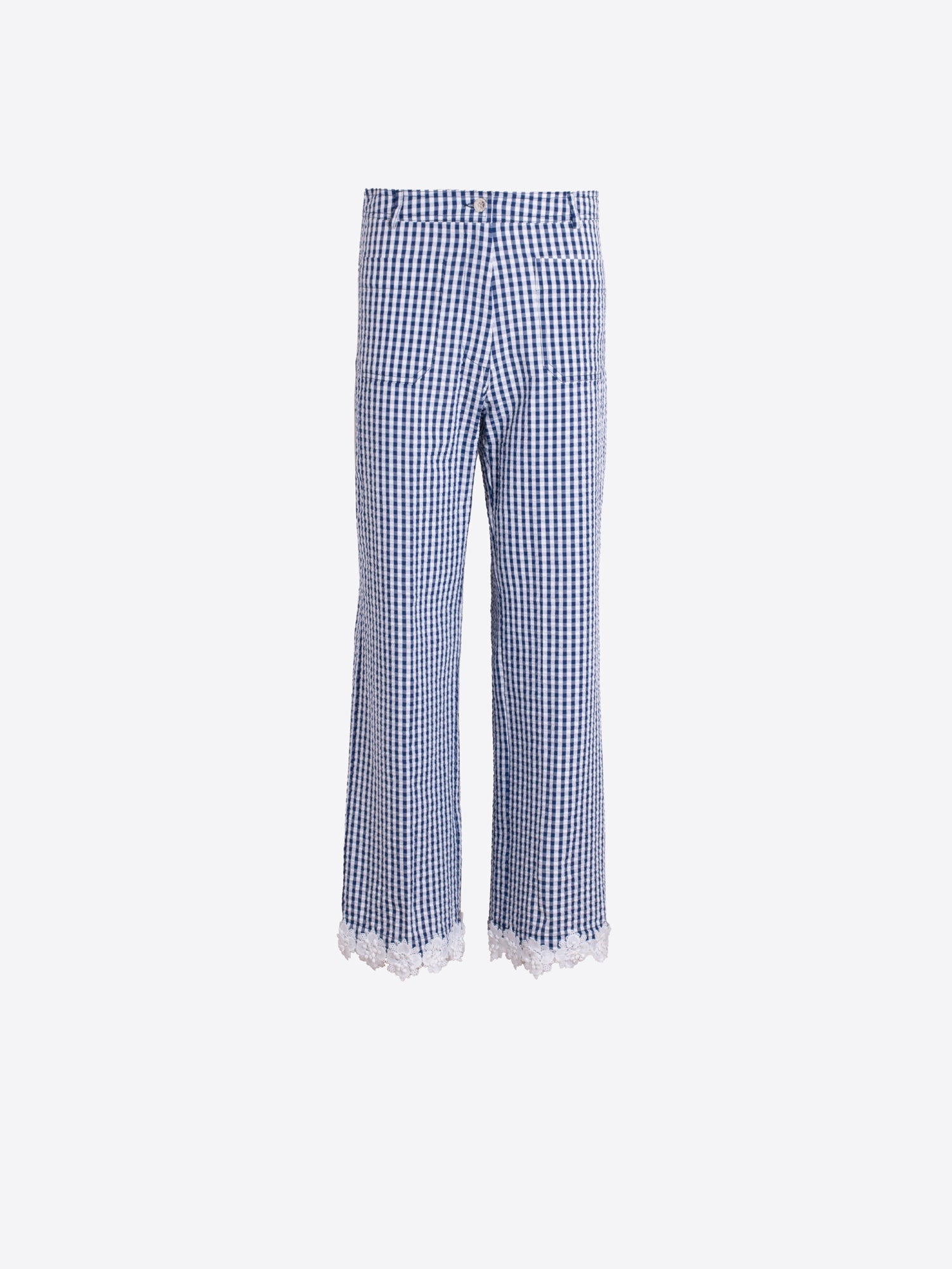 Pilar - Pantalón Vichy Azul con Encaje