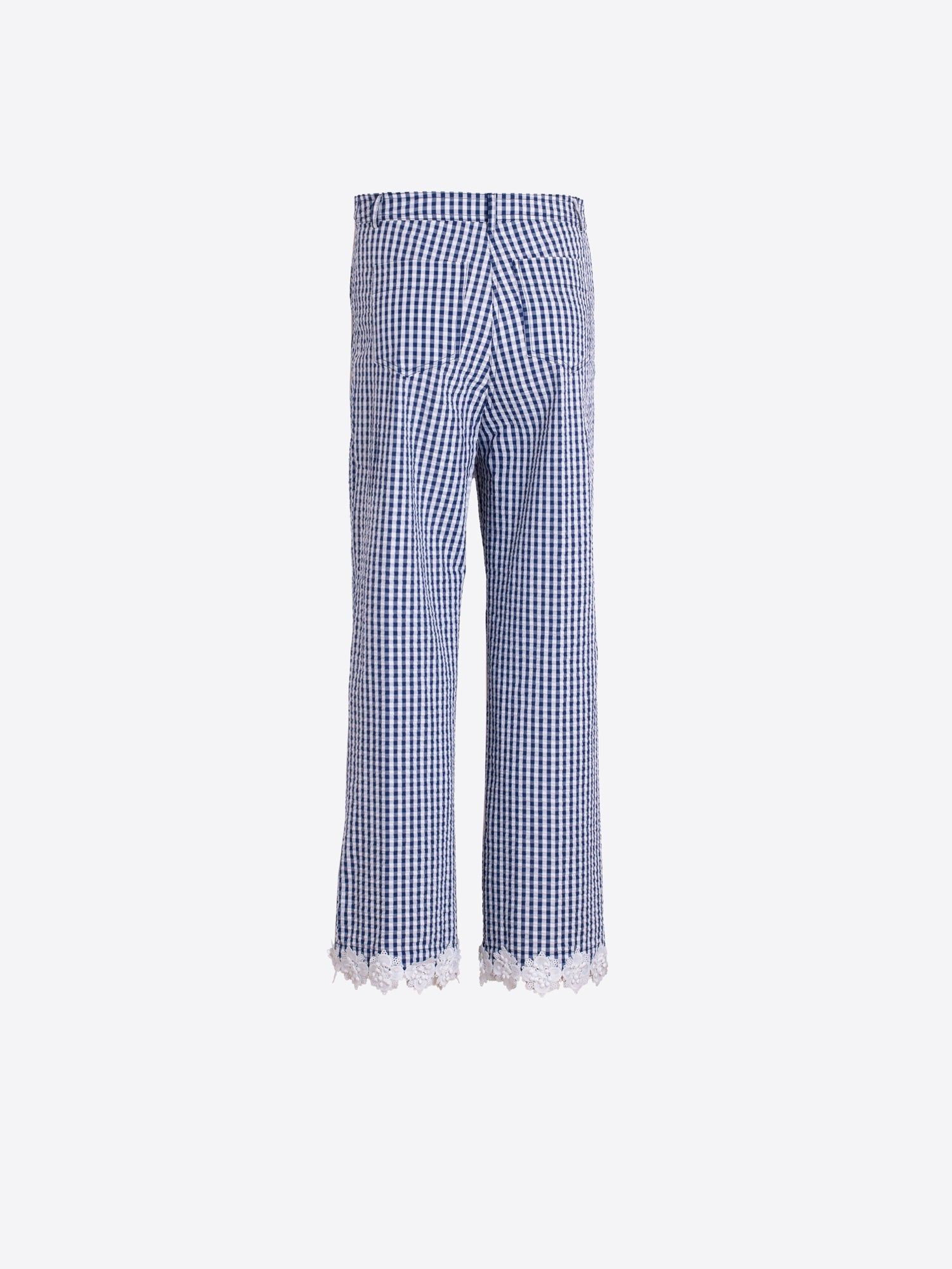 Pilar - Pantalón Vichy Azul con Encaje
