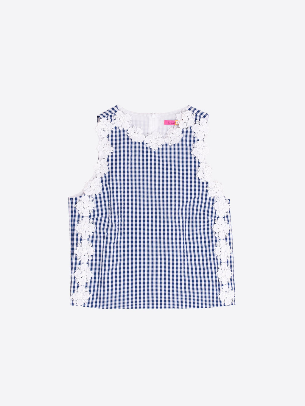 TOP VICHY AZUL BORDADO DE FLORES