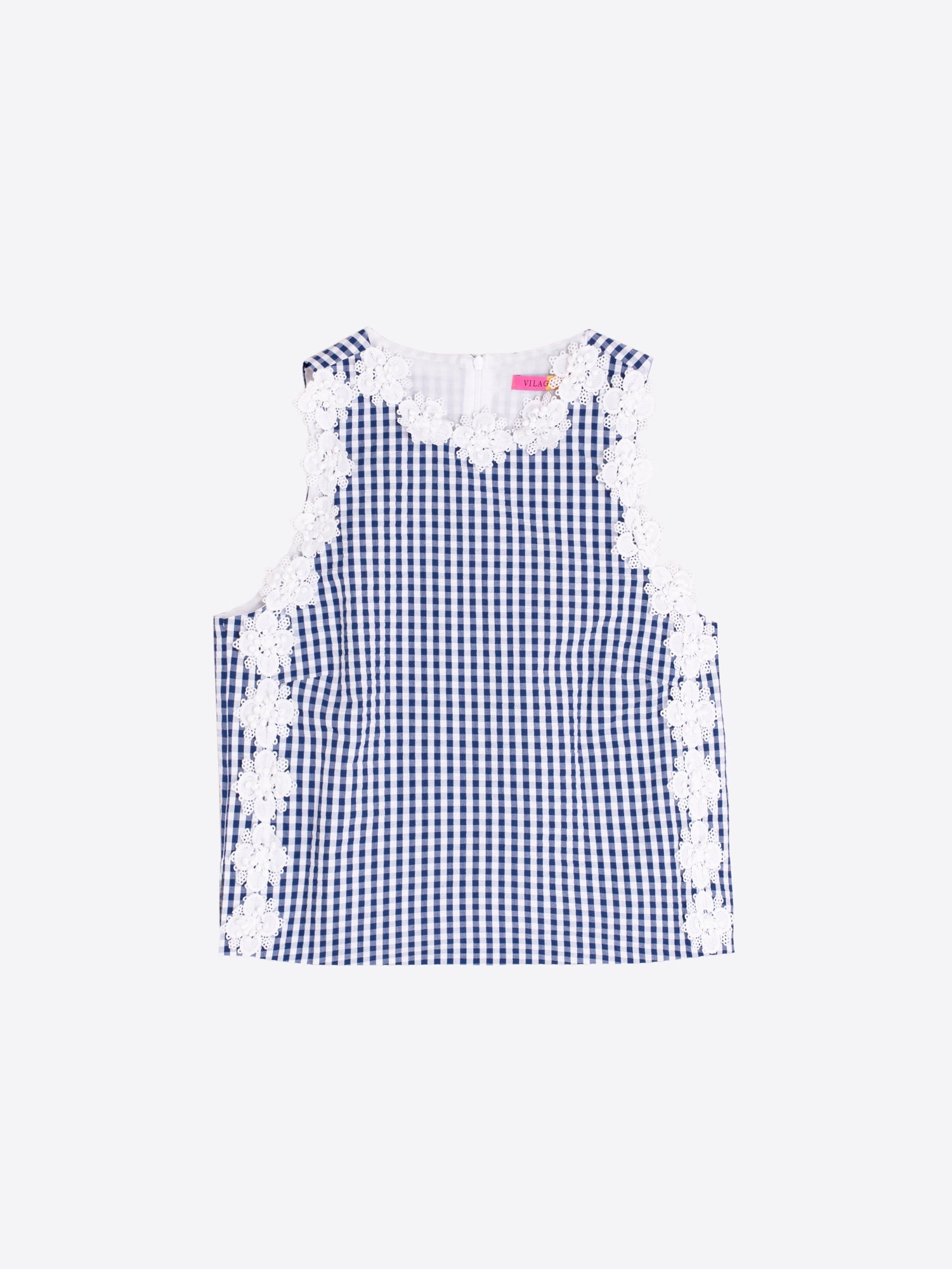 TOP VICHY AZUL BORDADO DE FLORES