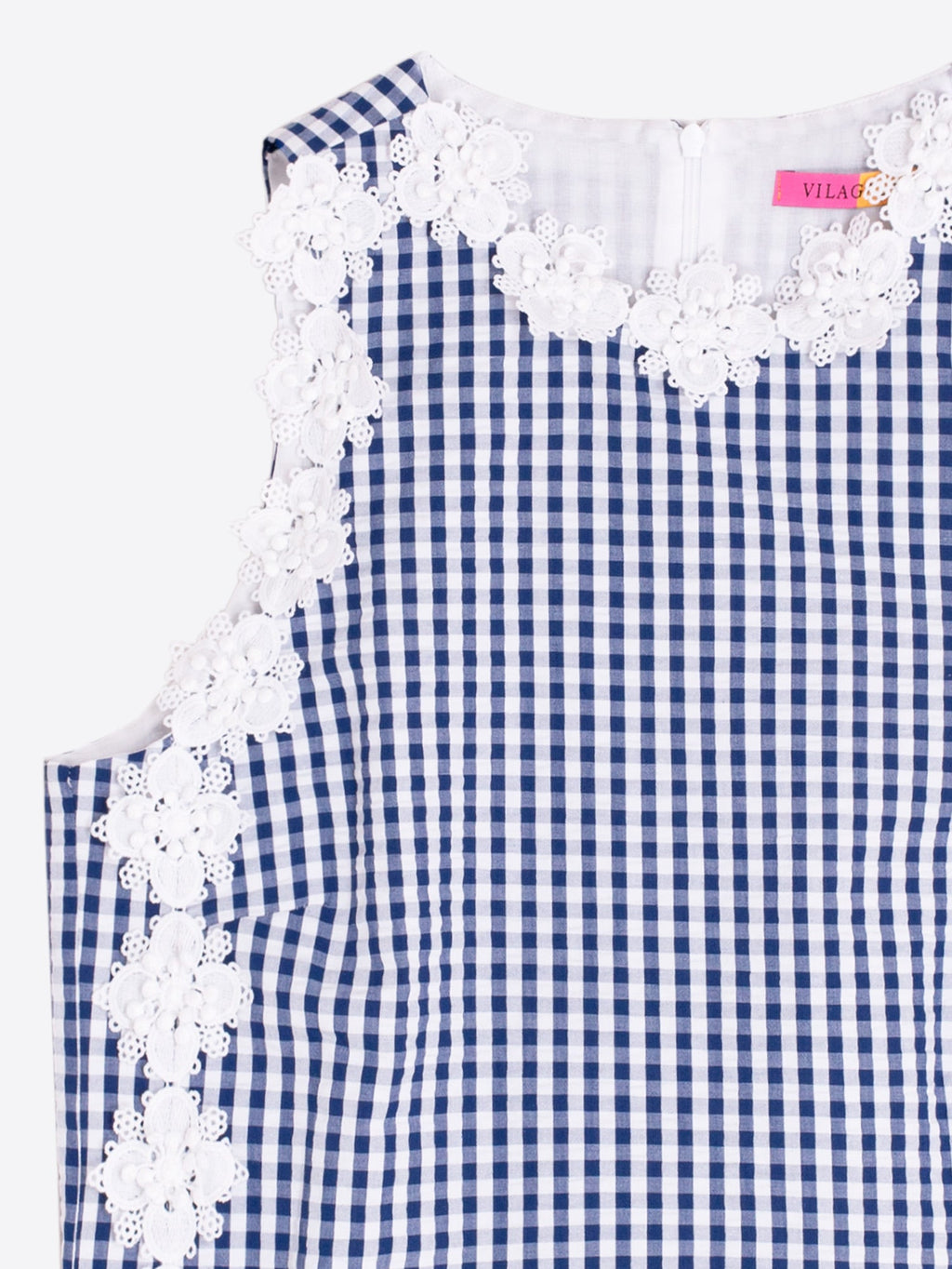 TOP VICHY AZUL BORDADO DE FLORES