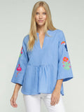 CAMISA AZUL BORDADO TROPICALES