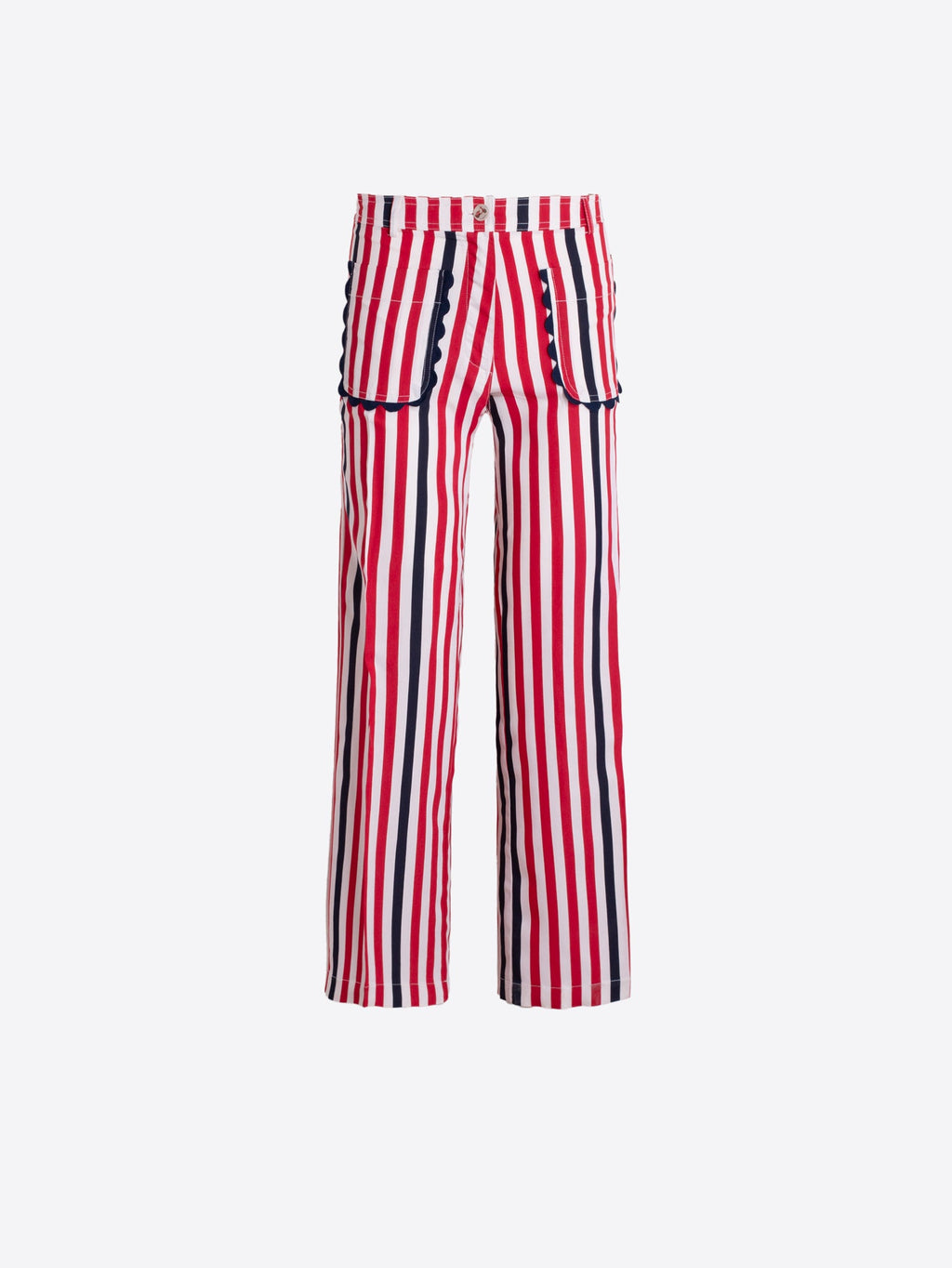Olivia - Pantalón a Rayas Rojo Marino con Bolsillos