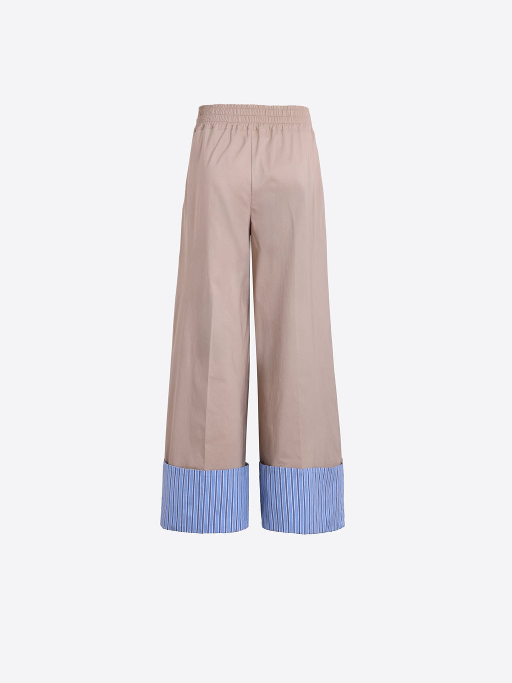 Raquel - Pantalón Beige con Vuelta de Rayas Azules