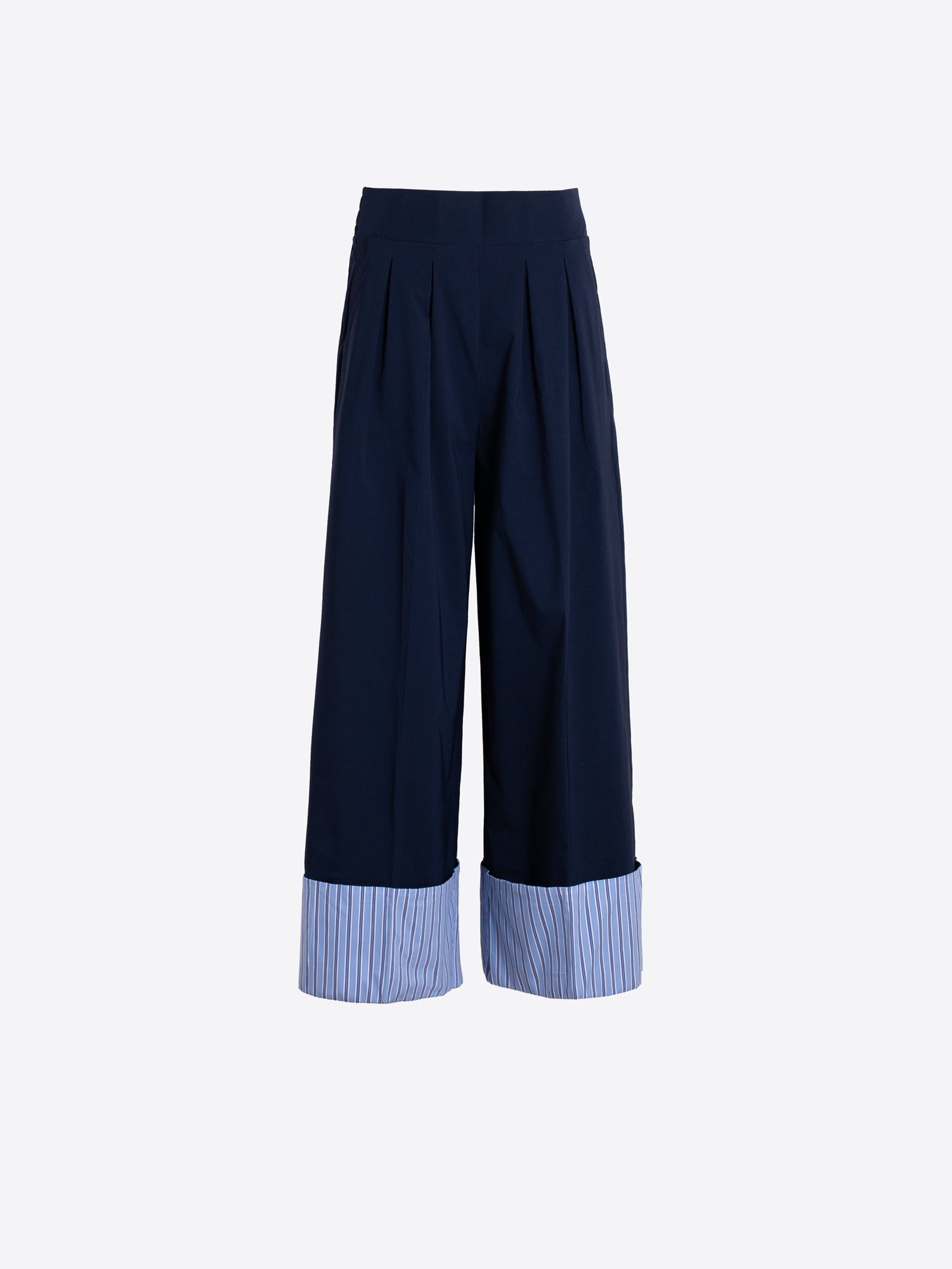 Esther - Pantalón Marino con Vuelta de Rayas Azules