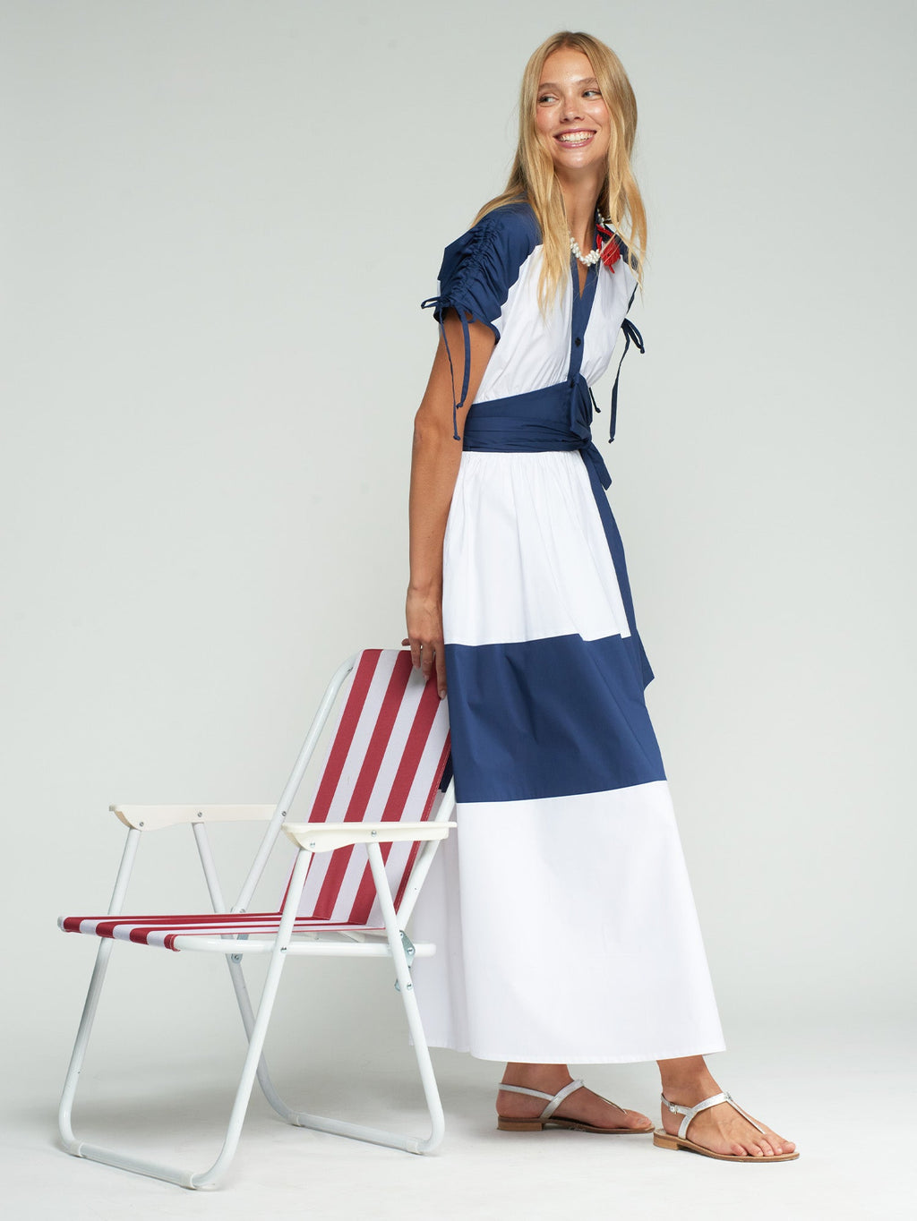 VESTIDO FRANJAS BLANCO Y MARINO