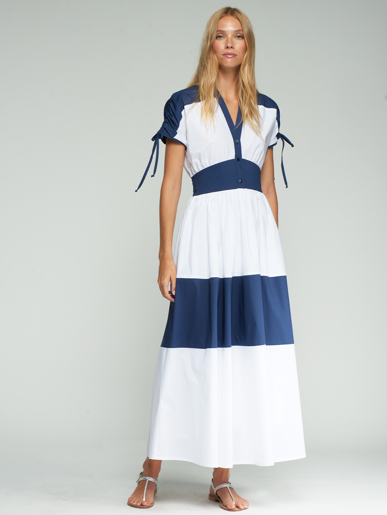 VESTIDO FRANJAS BLANCO Y MARINO
