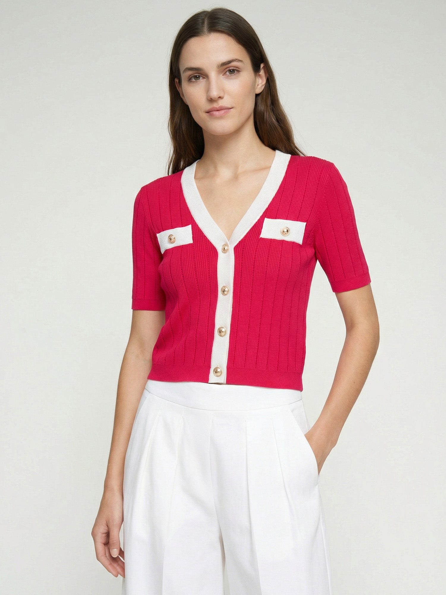 CARDIGAN MANGA CORTA ROJO