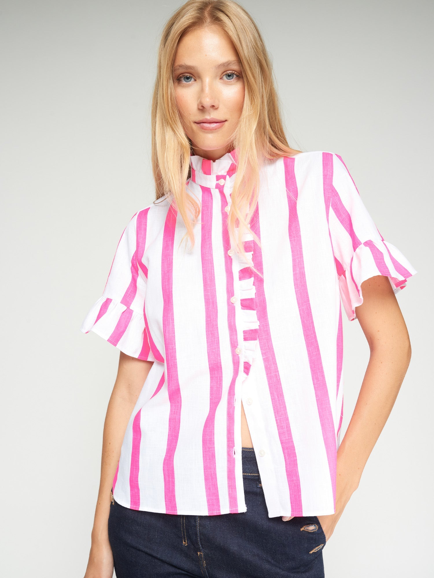 CAMISA RAYAS ROSA NEON
