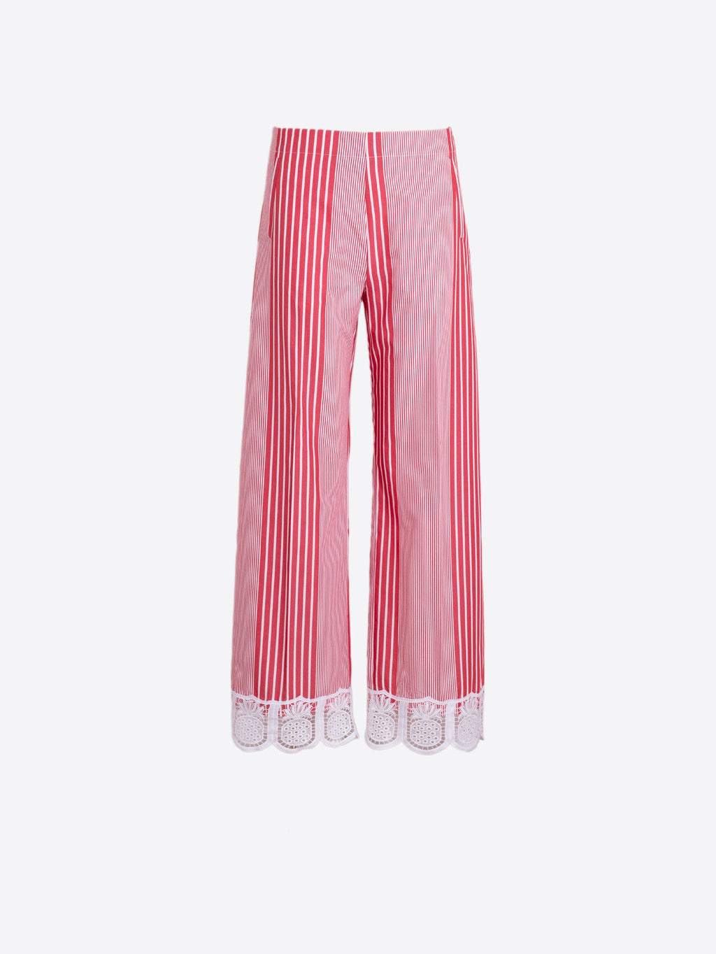 PANTALÓN DE RAYAS ROJAS ENCAJE EN EL BAJO