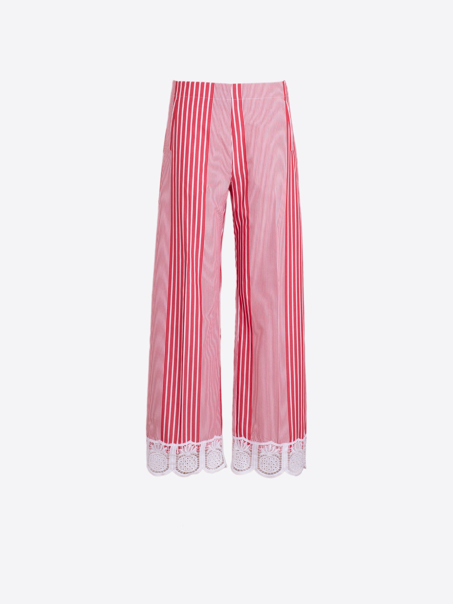 PANTALÓN DE RAYAS ROJAS ENCAJE EN EL BAJO