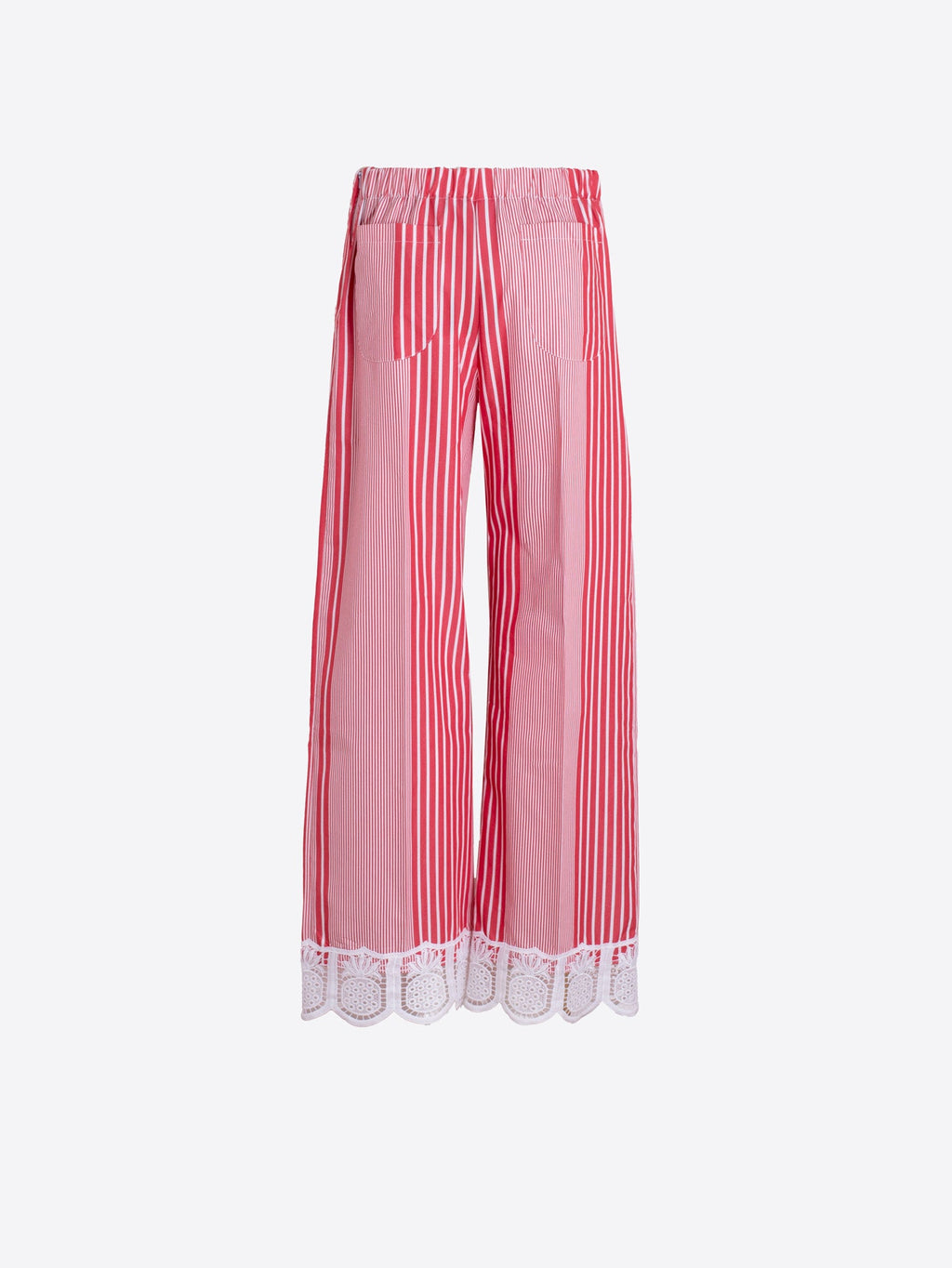 PANTALÓN DE RAYAS ROJAS ENCAJE EN EL BAJO