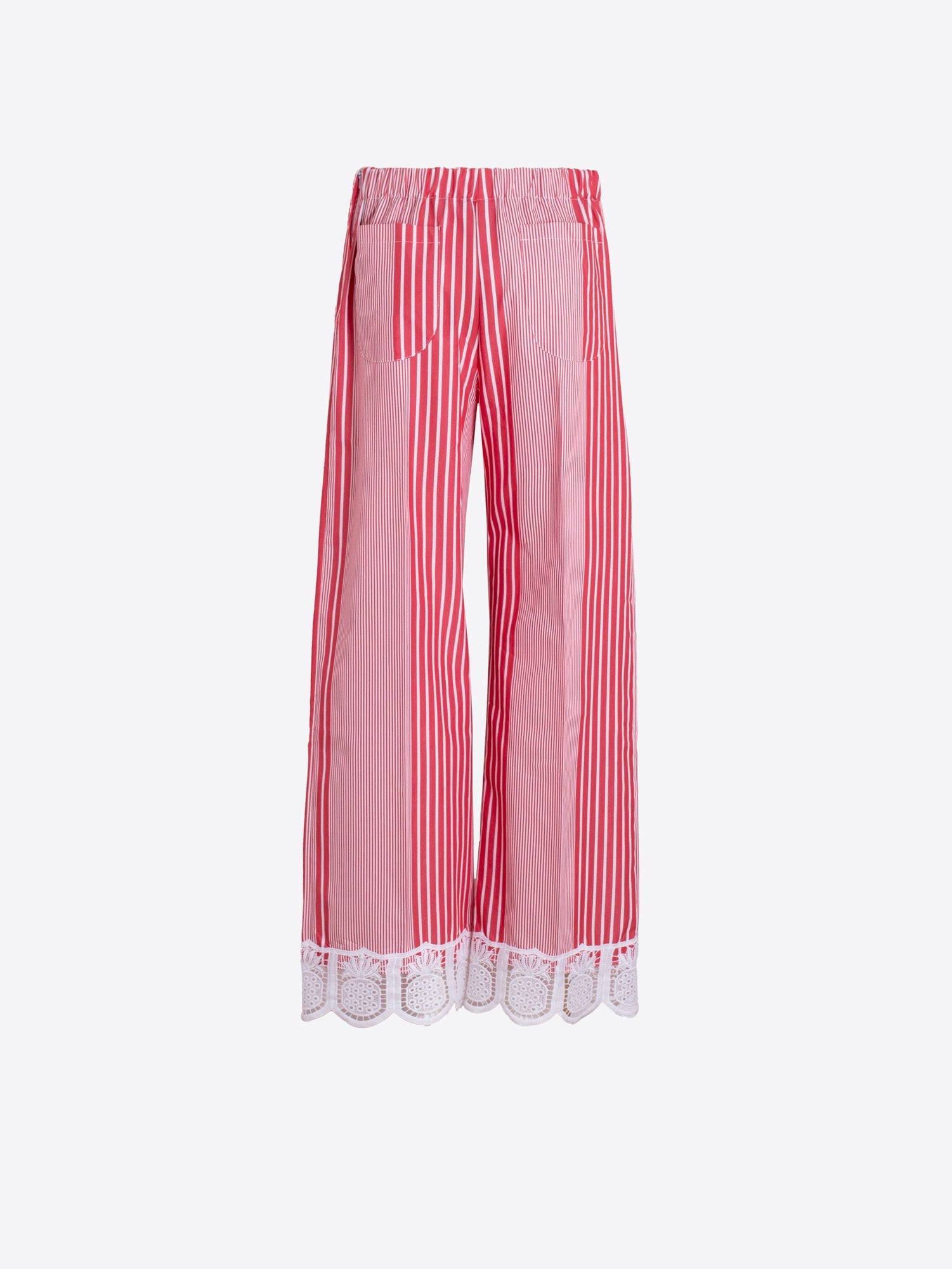 PANTALÓN DE RAYAS ROJAS ENCAJE EN EL BAJO