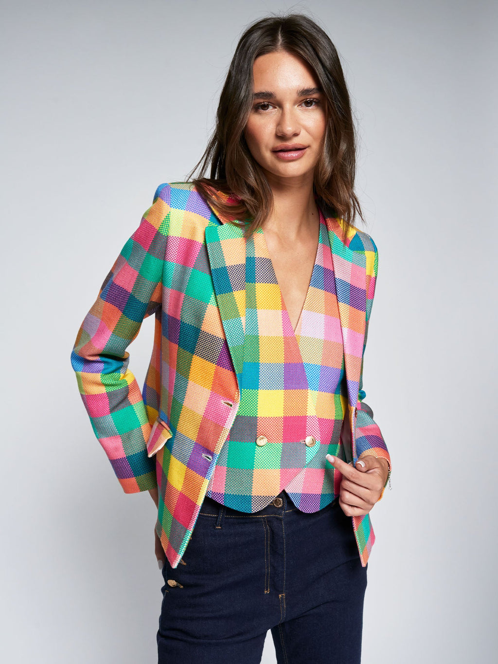 CHAQUETA CUADROS GINGHAM MULTICOLOR