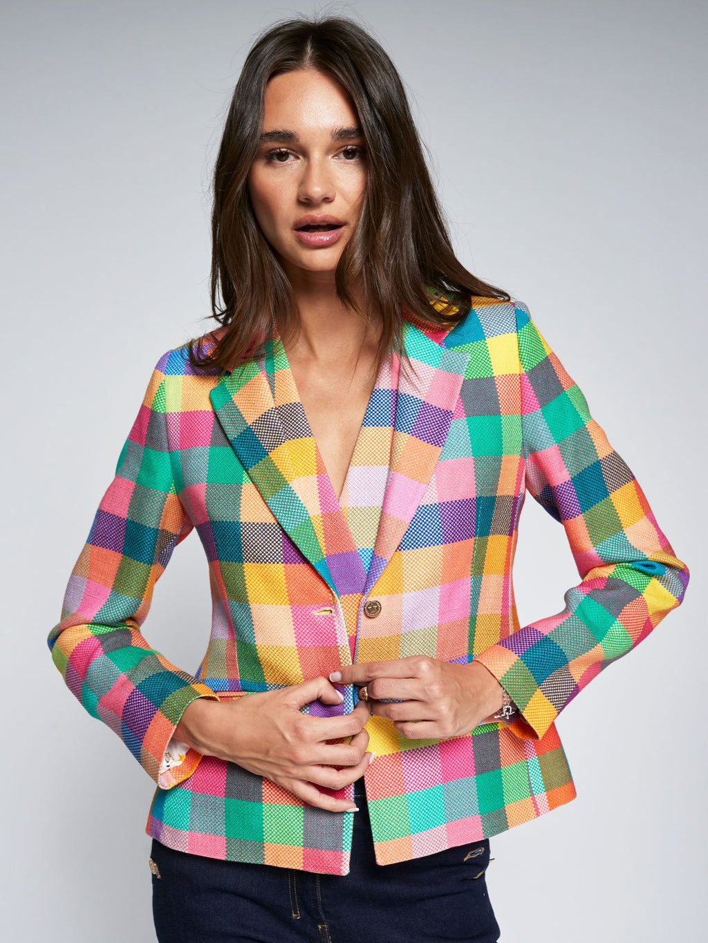 CHAQUETA CUADROS GINGHAM MULTICOLOR