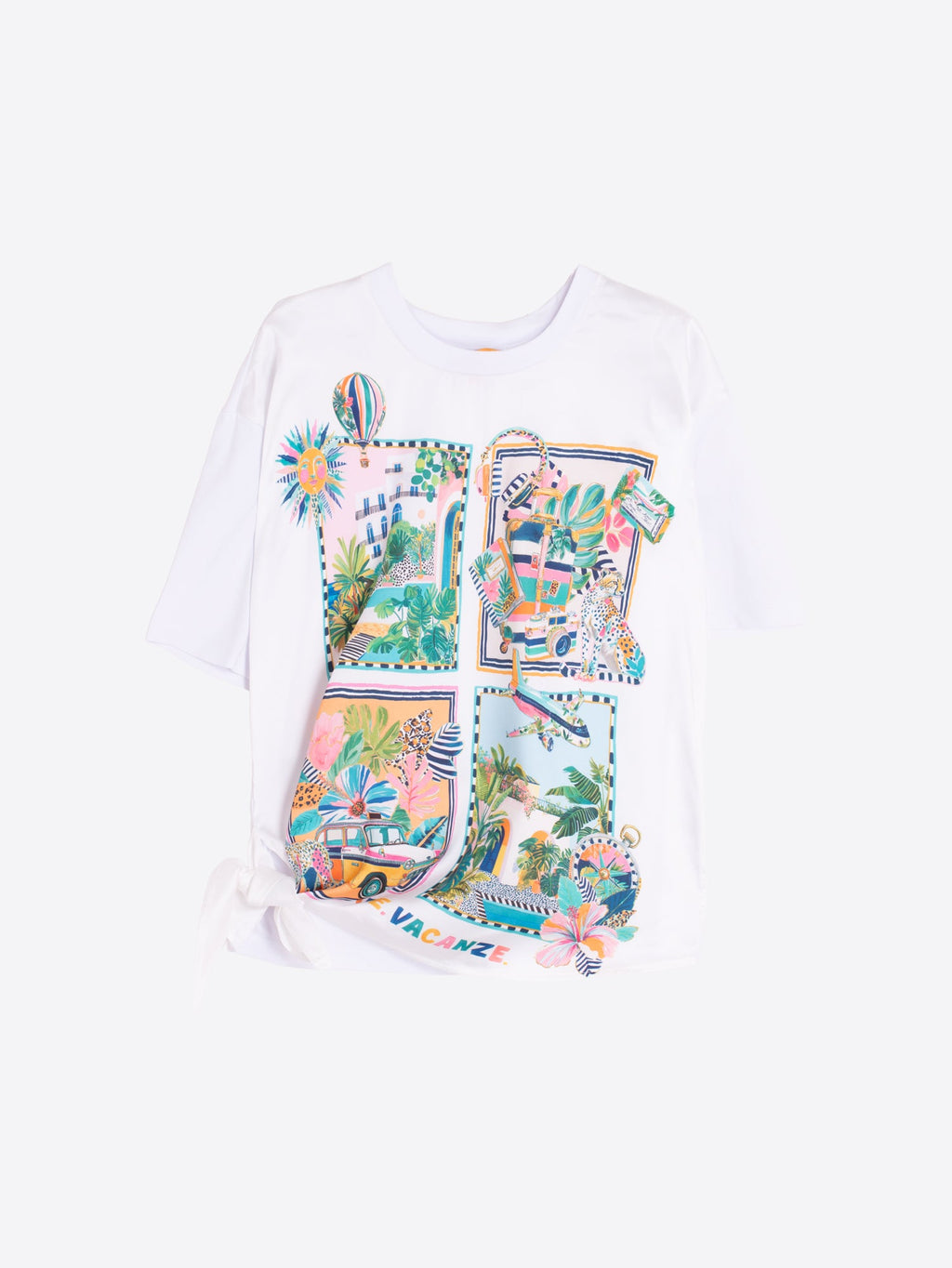 Alicia - Camiseta Estampado Tropical con Lazo Lateral