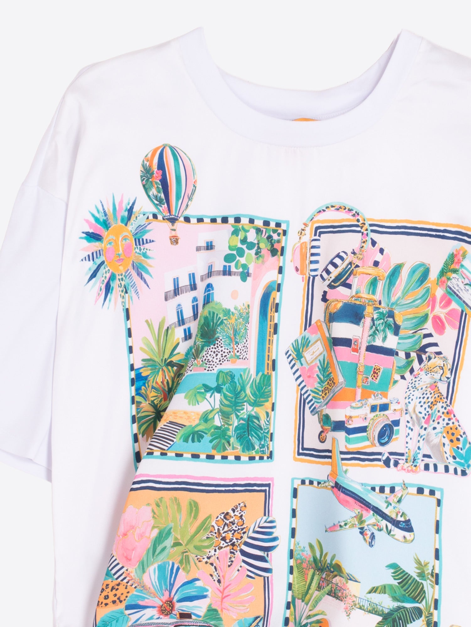 Alicia - Camiseta Estampado Tropical con Lazo Lateral