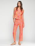 PANTALÓN RECTO ESTAMPADO GEOMÉTRICO ROSA Y NARANJA