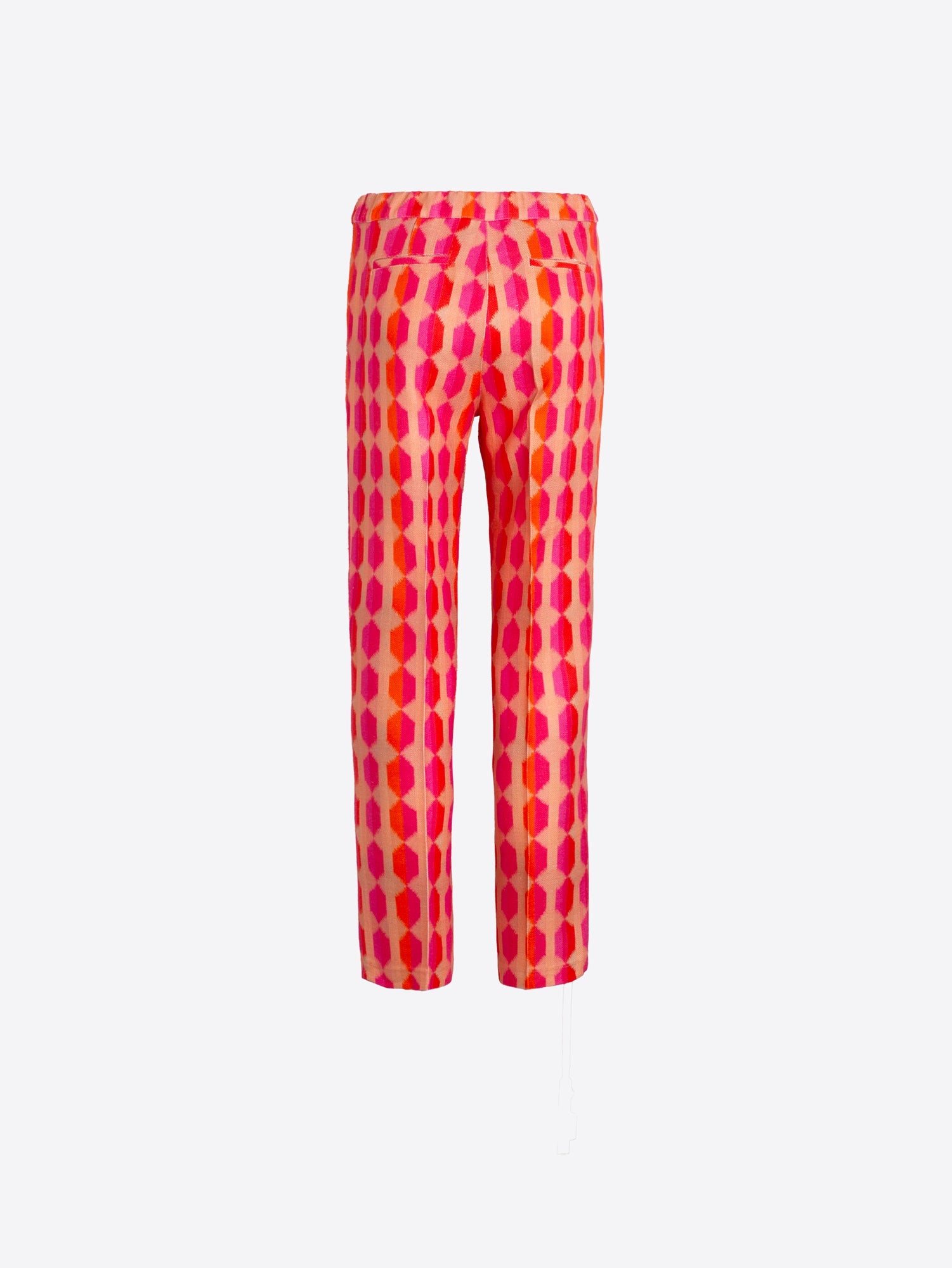 PANTALÓN RECTO ESTAMPADO GEOMÉTRICO ROSA Y NARANJA