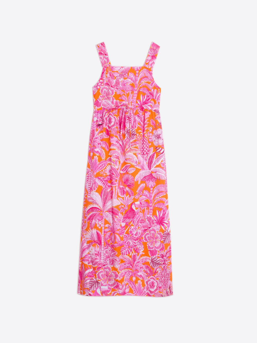 VESTIDO LARGO TROPICAL NARANJA Y ROSA