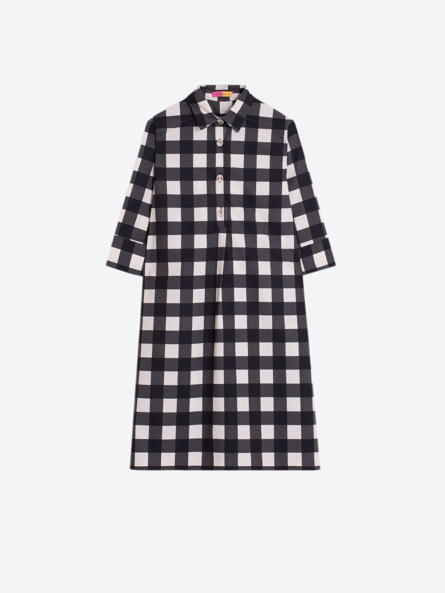 Edurne - Vestido corto con estampado vichy blanco y negro