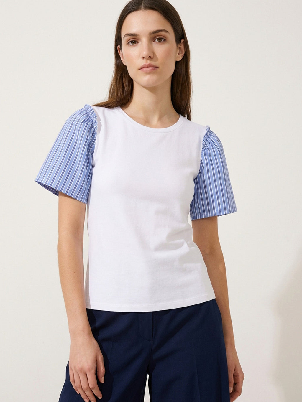Teresa - Camiseta blanca manga corta con rayas