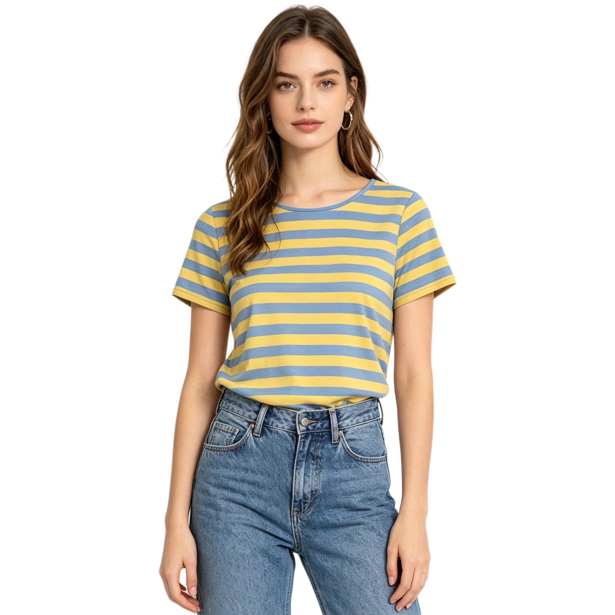 Camiseta Básica con Rayas Amarillas