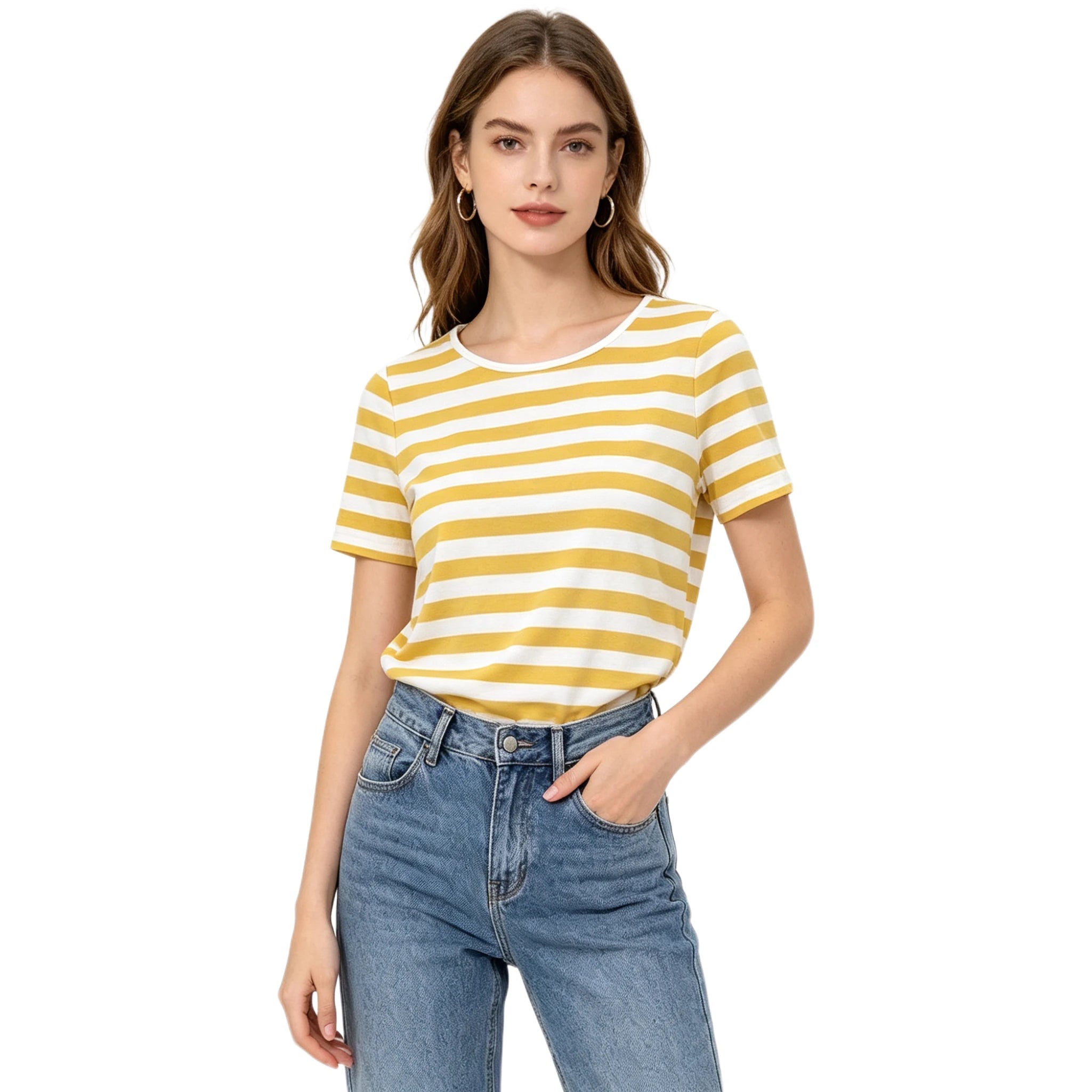 Camiseta Básica con Rayas Amarillas