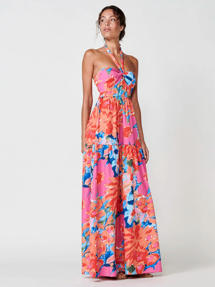 Vestido largo floral halter