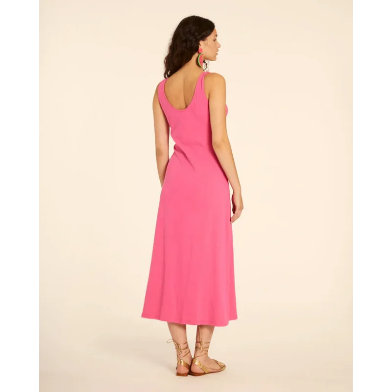 Vestido Midi Rosa con Escote Cut Out