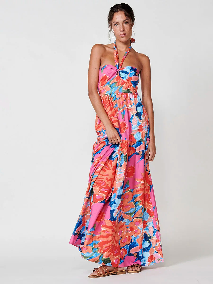 Vestido largo floral halter