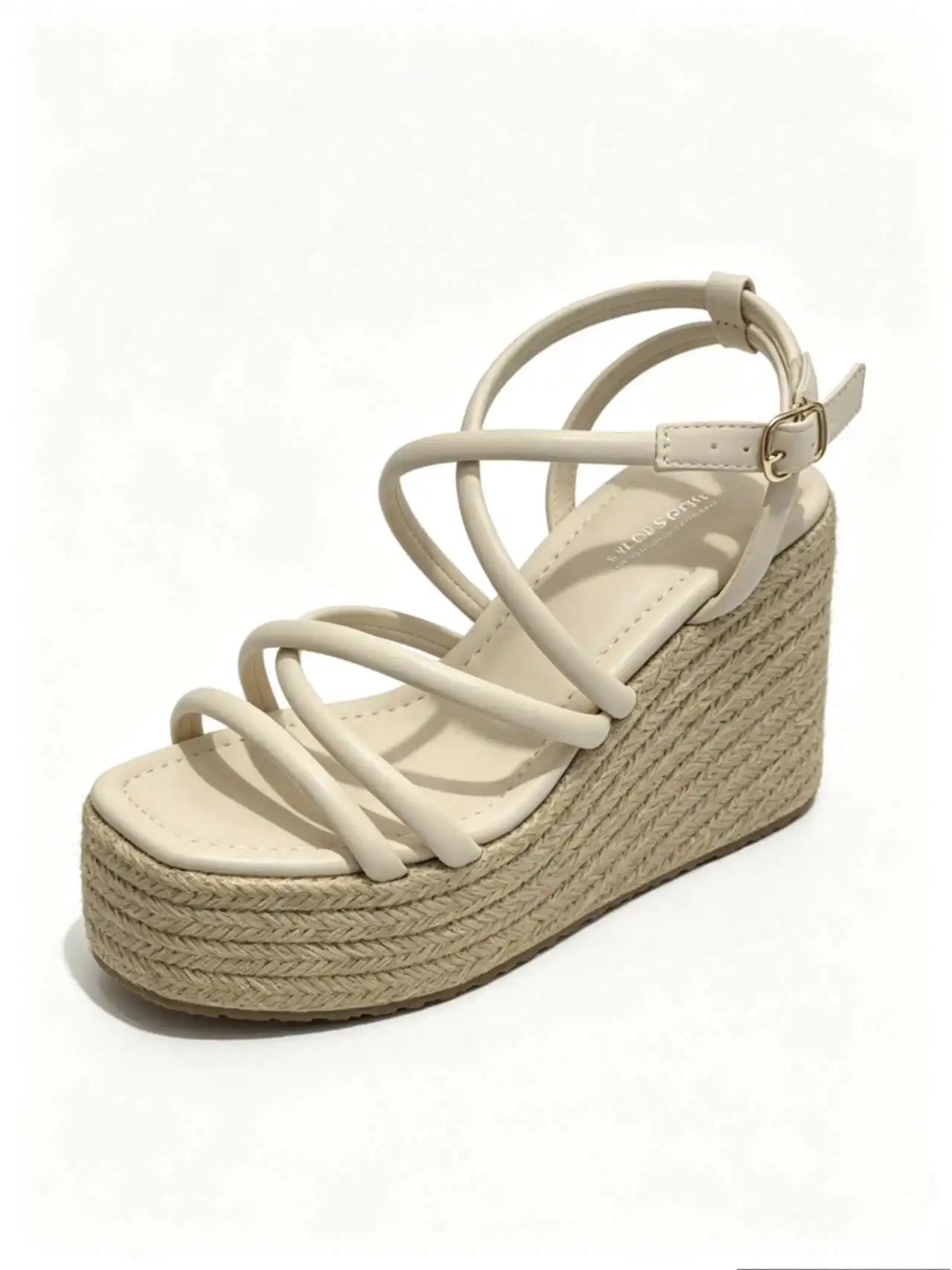 Sandalias cuña doradas y negras con tiras cruzadas